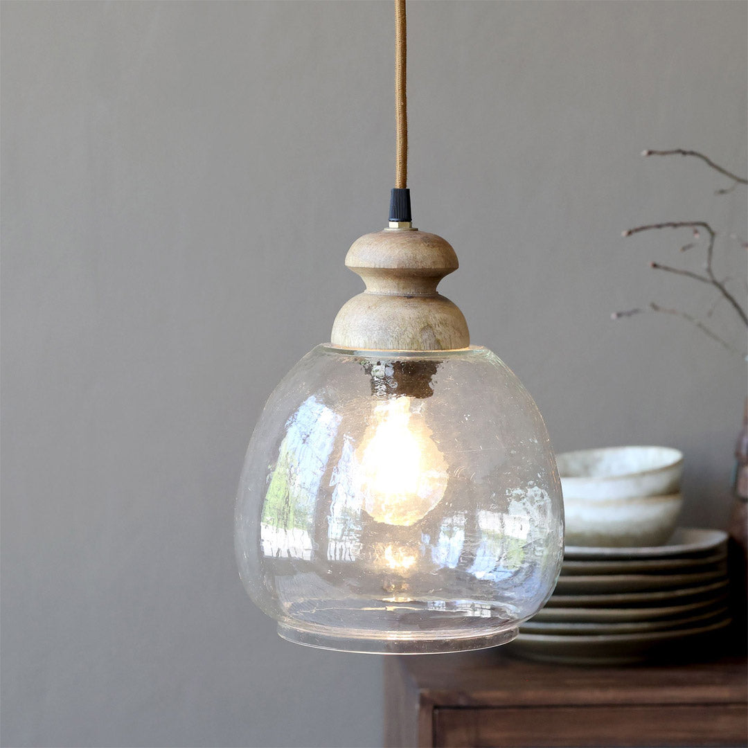Lampe mit Holztop – Klar, H25/Ø16 cm