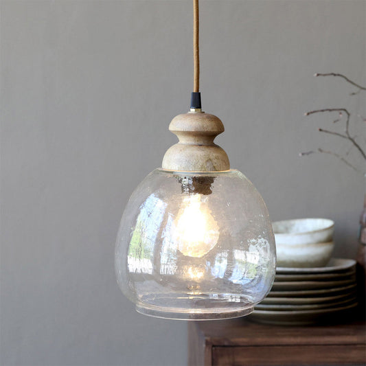 Lampe mit Holztop – Klar, H25/Ø16 cm