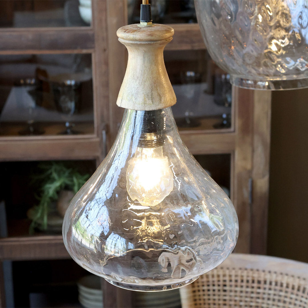 Chic Antique - Lampe mit Holztop – Klar, H31/Ø21 cm