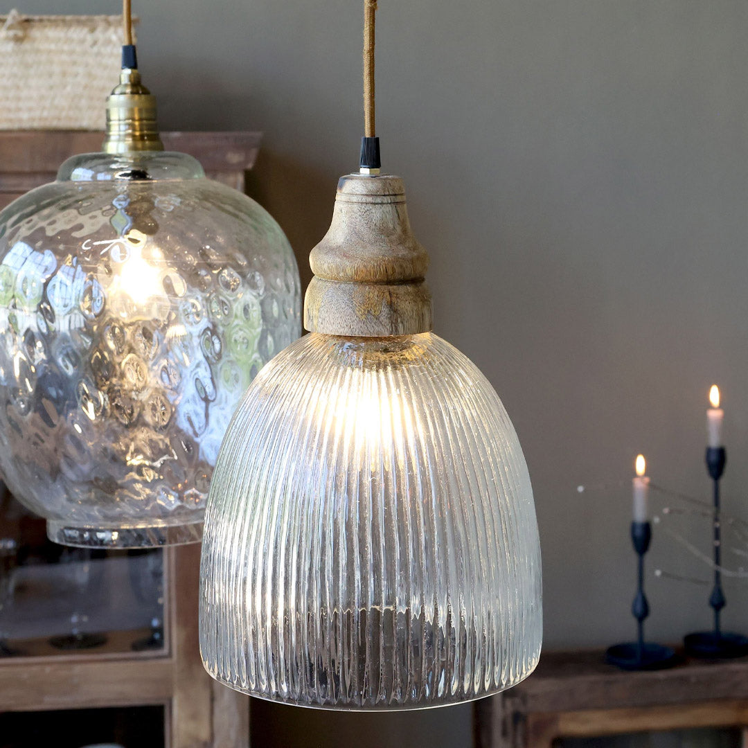 Chic Antique - Lampe mit Holztop – Klar, H33/Ø23 cm