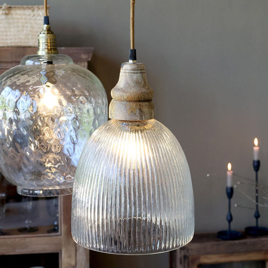 Chic Antique - Lampe mit Holztop – Klar, H33/Ø23 cm