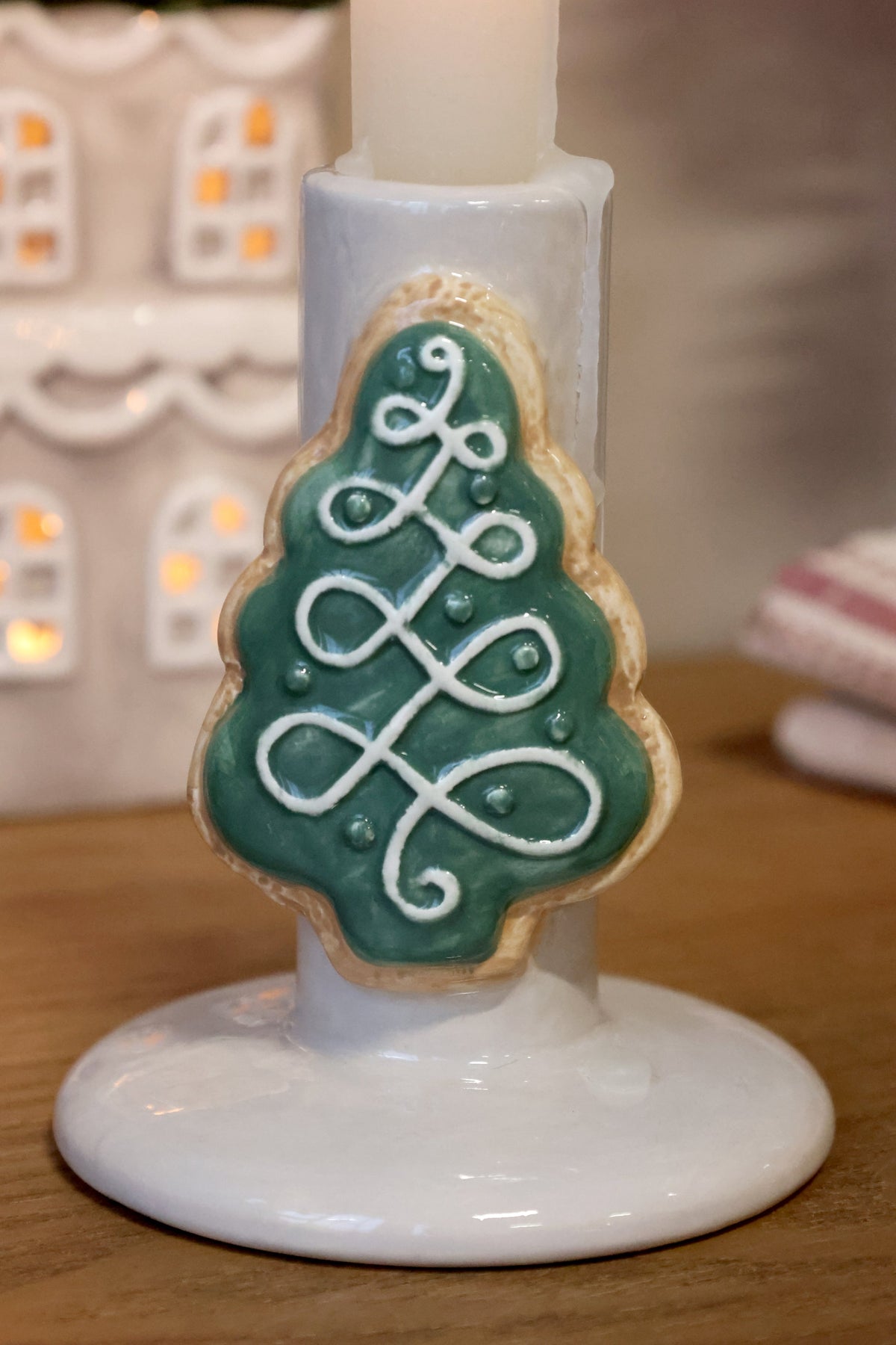 Chic Antique – Kerzenhalter mit Weihnachtsbaum – H10 × Ø8 cm – Creme