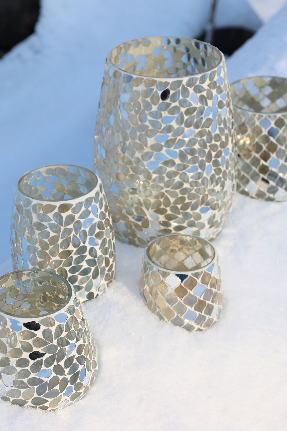 Chic Antique – Windlicht mit Mosaik – H8 x Ø8 cm – Champagner