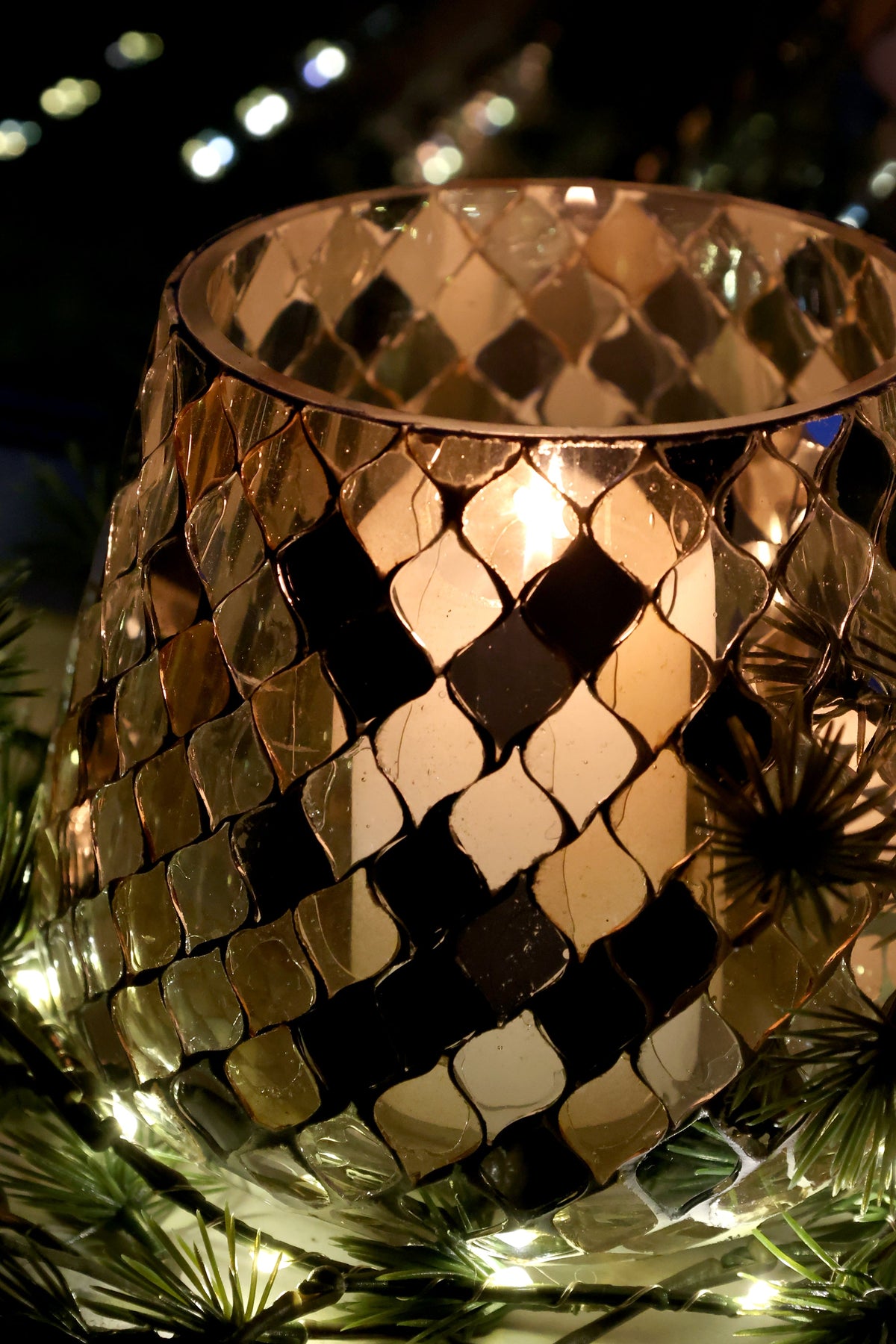 Chic Antique – Windlicht mit Mosaik – H13 x Ø14 cm – Champagner