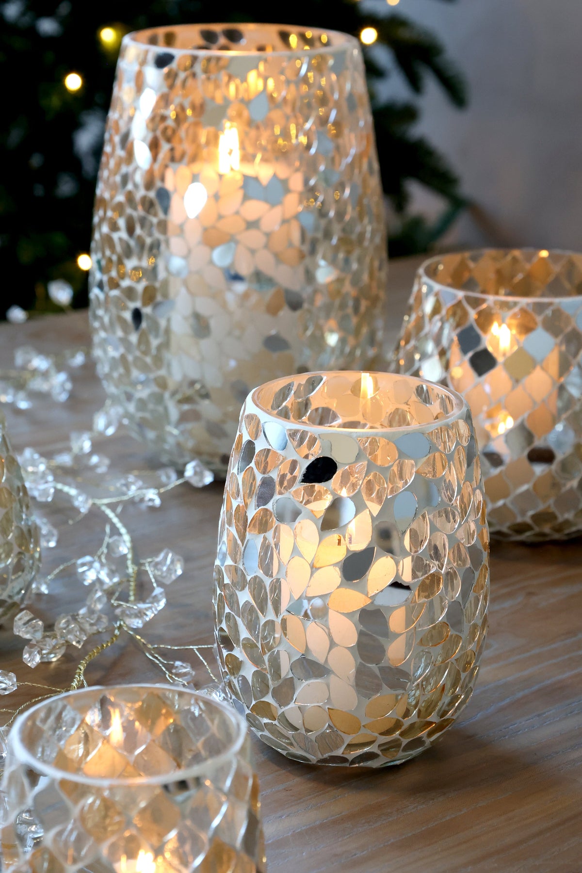 Chic Antique – Windlicht mit Mosaik – H14 x Ø10 cm – Champagner