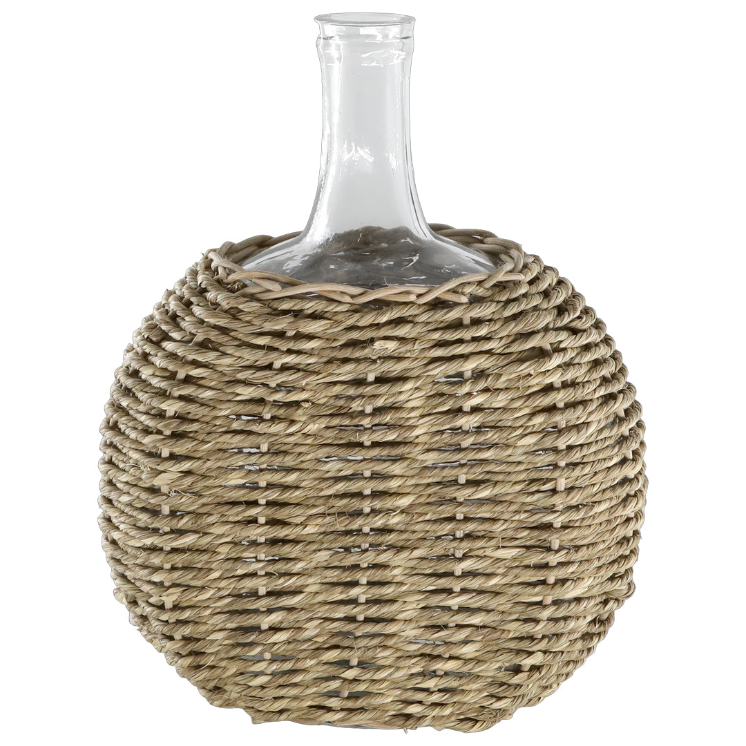 Chic Antique – Glasflasche mit geflochtenem Boden und niedrigem Hals – Natur H28 cm