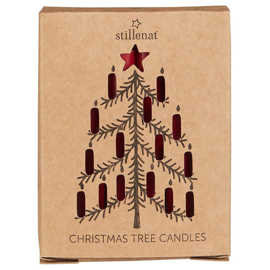 Ib Laursen - Schachtel mit 12 Stumpenkerzen, rotes Stearin, Weihnachtsbox, svanemærket