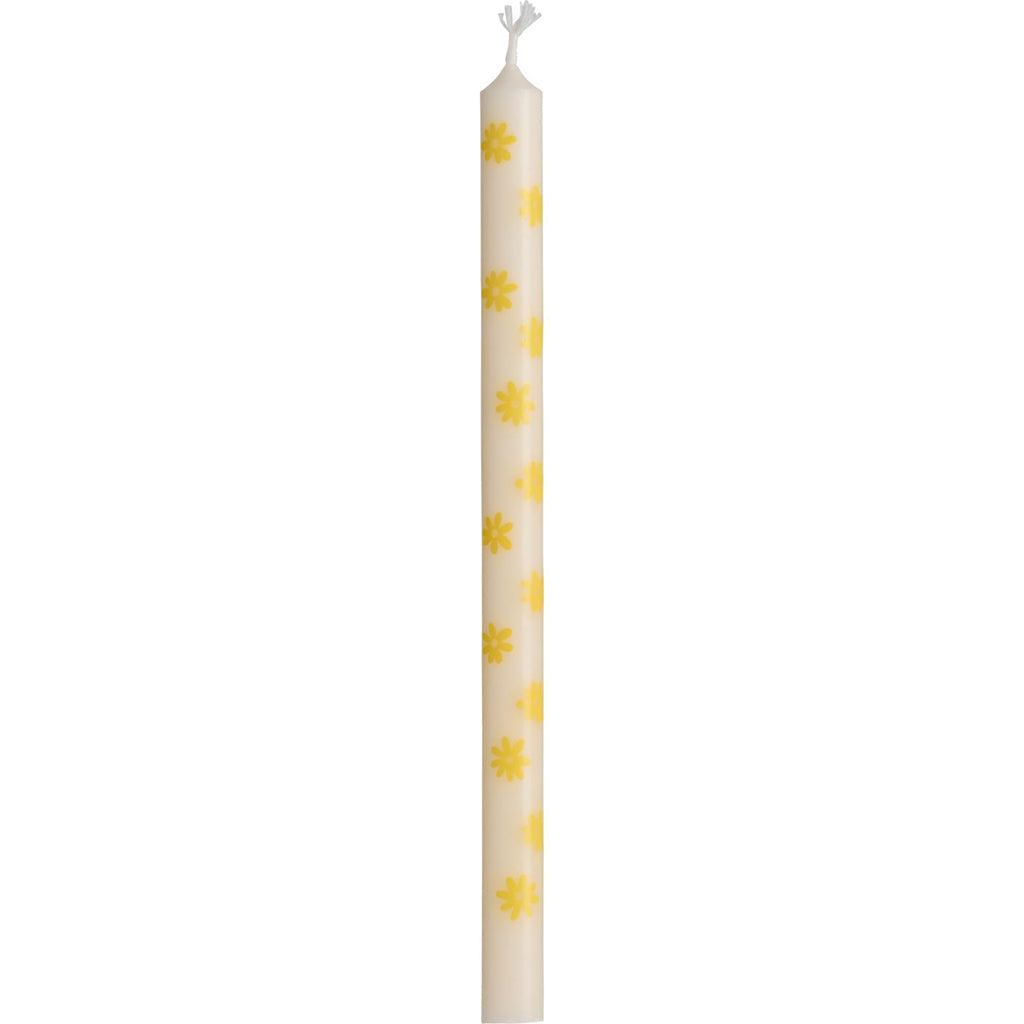 Ib Laursen – Stabkerzen 8 Stk. mit gelben Blumen, Stearin Ø 1,3 cm, H 20 cm, Schwanen-zertifiziert