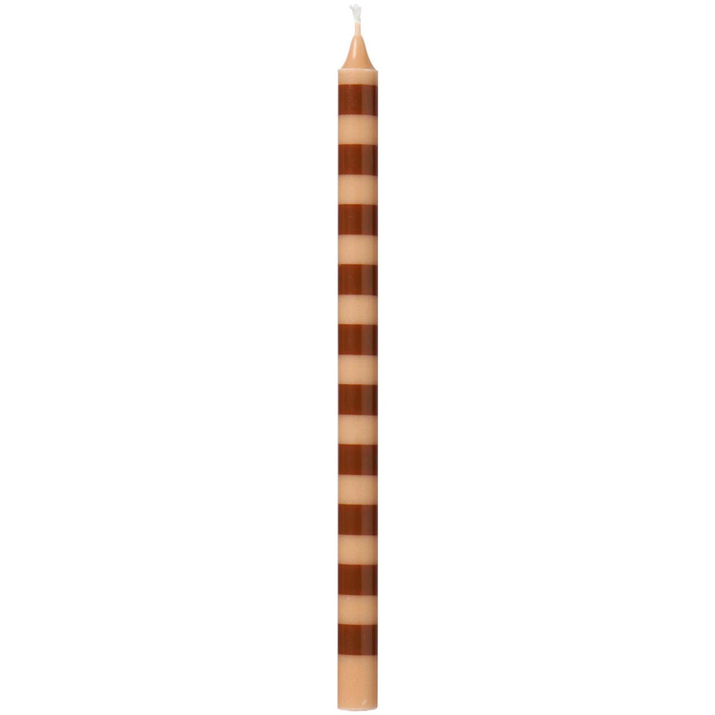 Ib Laursen – Stabkerzen 8 Stk. gestreift braun/hellbraun, Stearin Ø 1,3 cm, H 20 cm, Schwanen-zertifiziert
