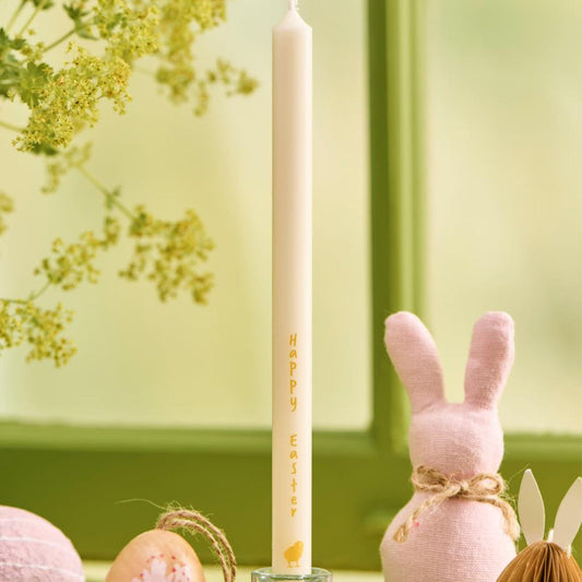 Ib Laursen – Stabkerzen 8 Stk. mit Happy Easter, Stearin Ø 1,3 cm, H 20 cm, Schwanen-zertifiziert