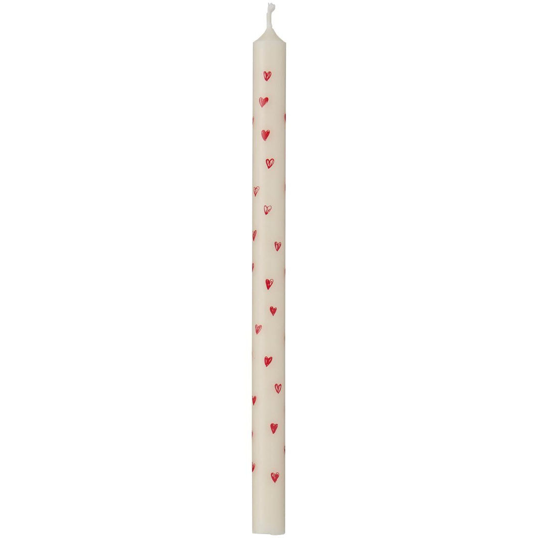 Ib Laursen – Stabkerzen 8 Stück mit roten Herzen – 20 cm, Svanen-zertifiziert