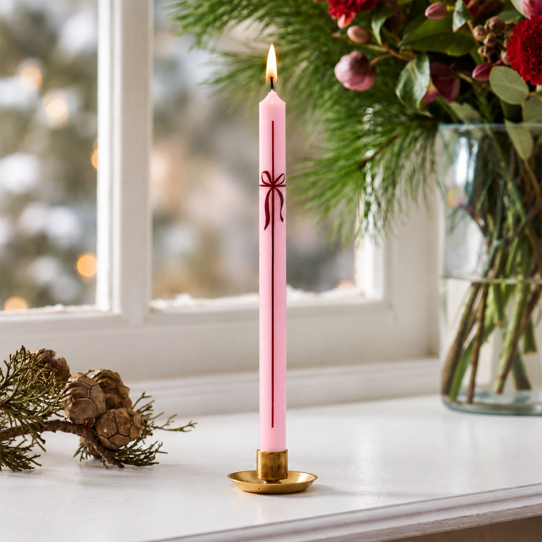 Ib Laursen – Stabkerzen 8 Stück, Rosa mit Schleife – 20 cm, Svanen-zertifiziert