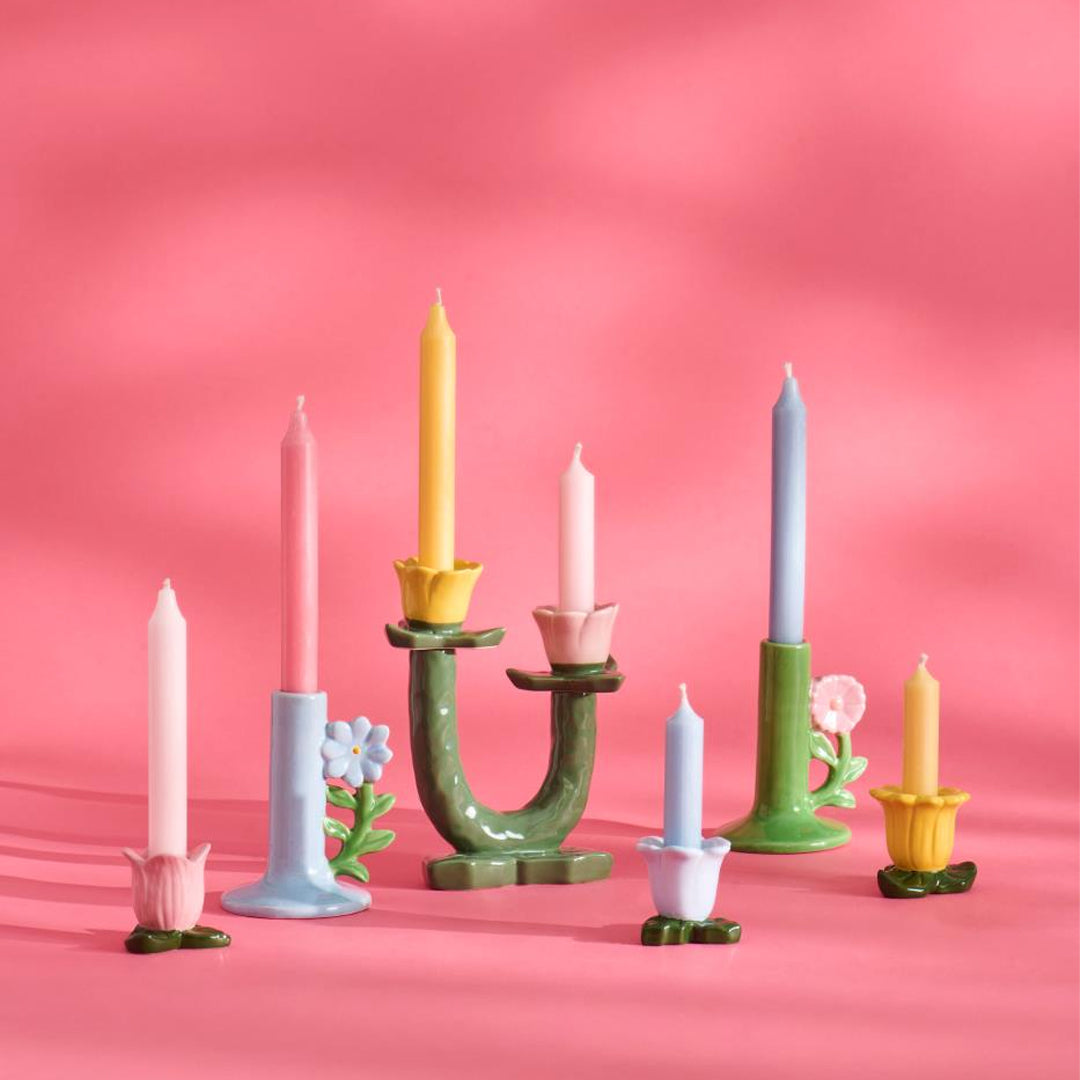 Ib Laursen - Kerzenhalter – Hellgrün mit rosafarbener Blume