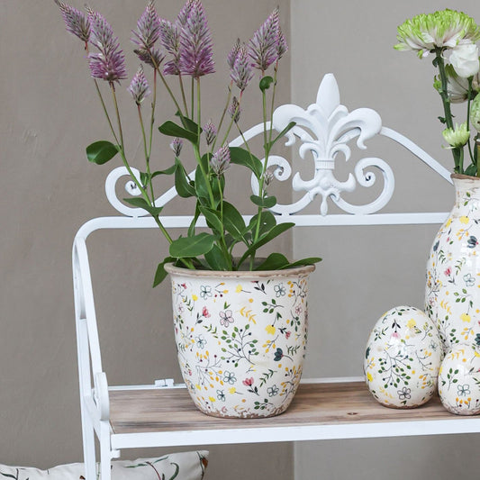 Chic Antique – Cavaillon Übertopf mit Blumenmotiv H16,5 / Ø17 cm Creme