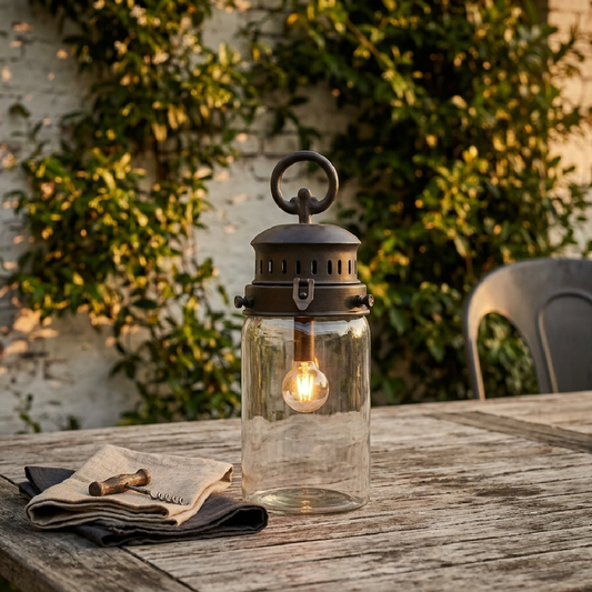Chic Antique - Französische Scheunenlaterne mit Timer und LED-Lampe - 30 cm