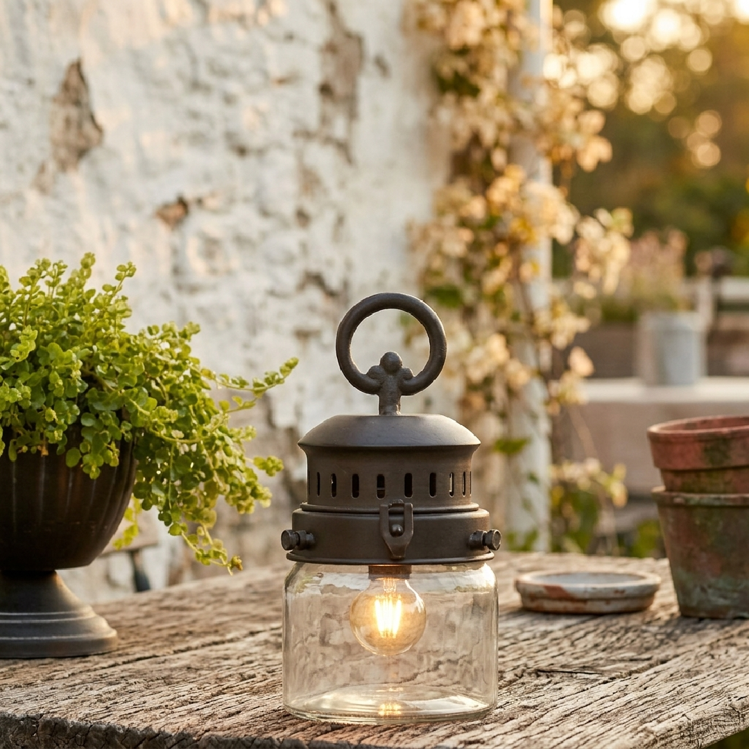 Chic Antique - Französische Scheunenlaterne mit Timer und LED-Lampe - 22 cm
