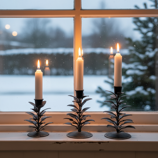 Set aus 3 blattförmigen Kerzenhaltern aus Metall – Höhen 10 / 12,5 / 19 cm