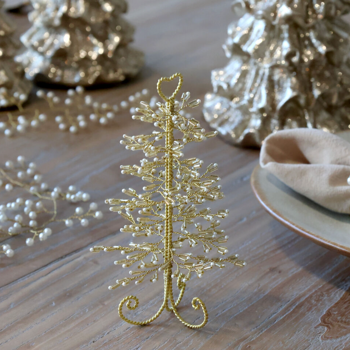 Chic Antique – Weihnachtsbaum mit Perlen – H16/Ø9 cm – Champagner