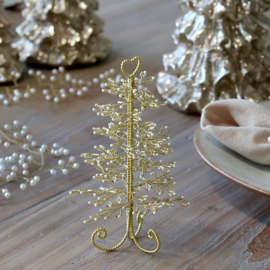 Chic Antique – Weihnachtsbaum mit Perlen – H16/Ø9 cm – Champagner