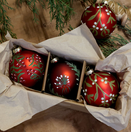Chic Antique – Weihnachtskugeln in Box, 3er-Set – Ø8 cm – Kirschrot