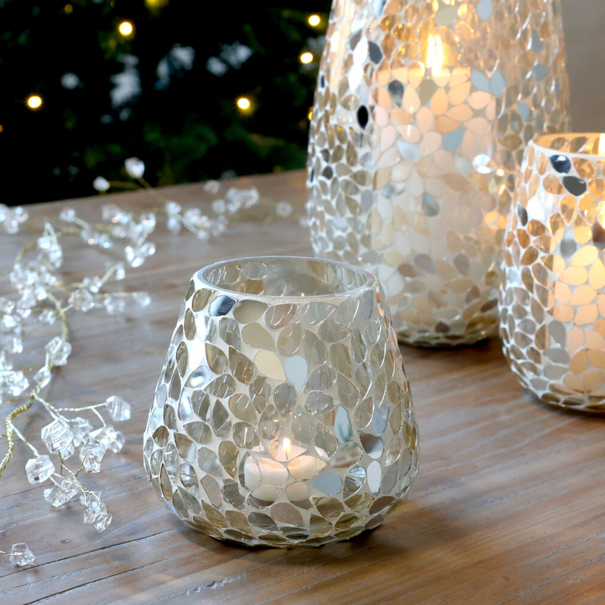 Chic Antique – Windlicht mit Mosaik – H12 x Ø11 cm – Champagner