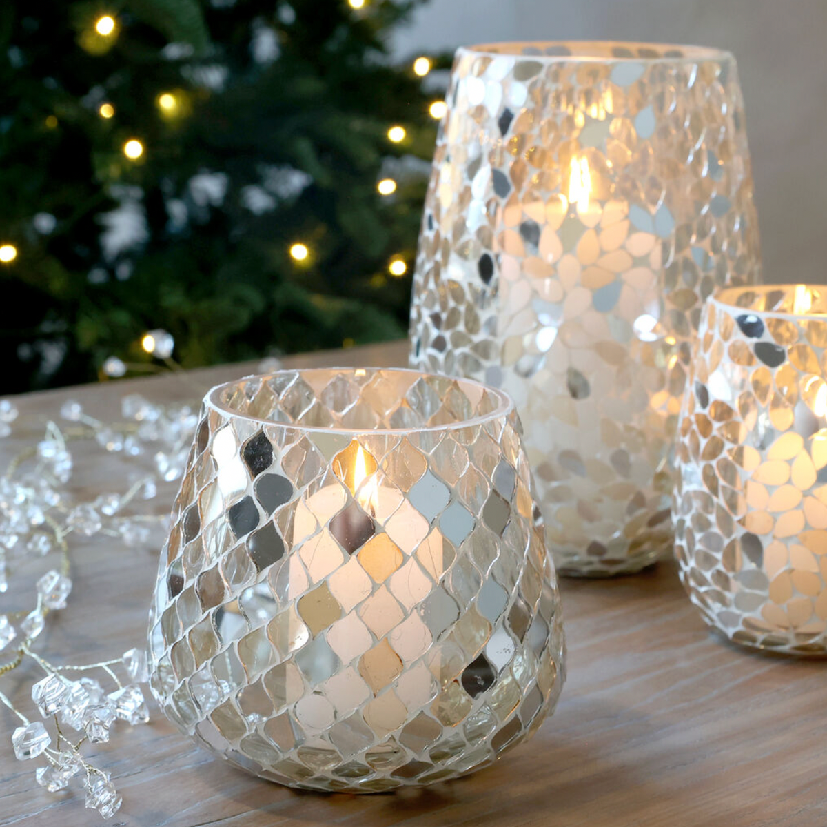 Chic Antique – Windlicht mit Mosaik – H13 x Ø14 cm – Champagner