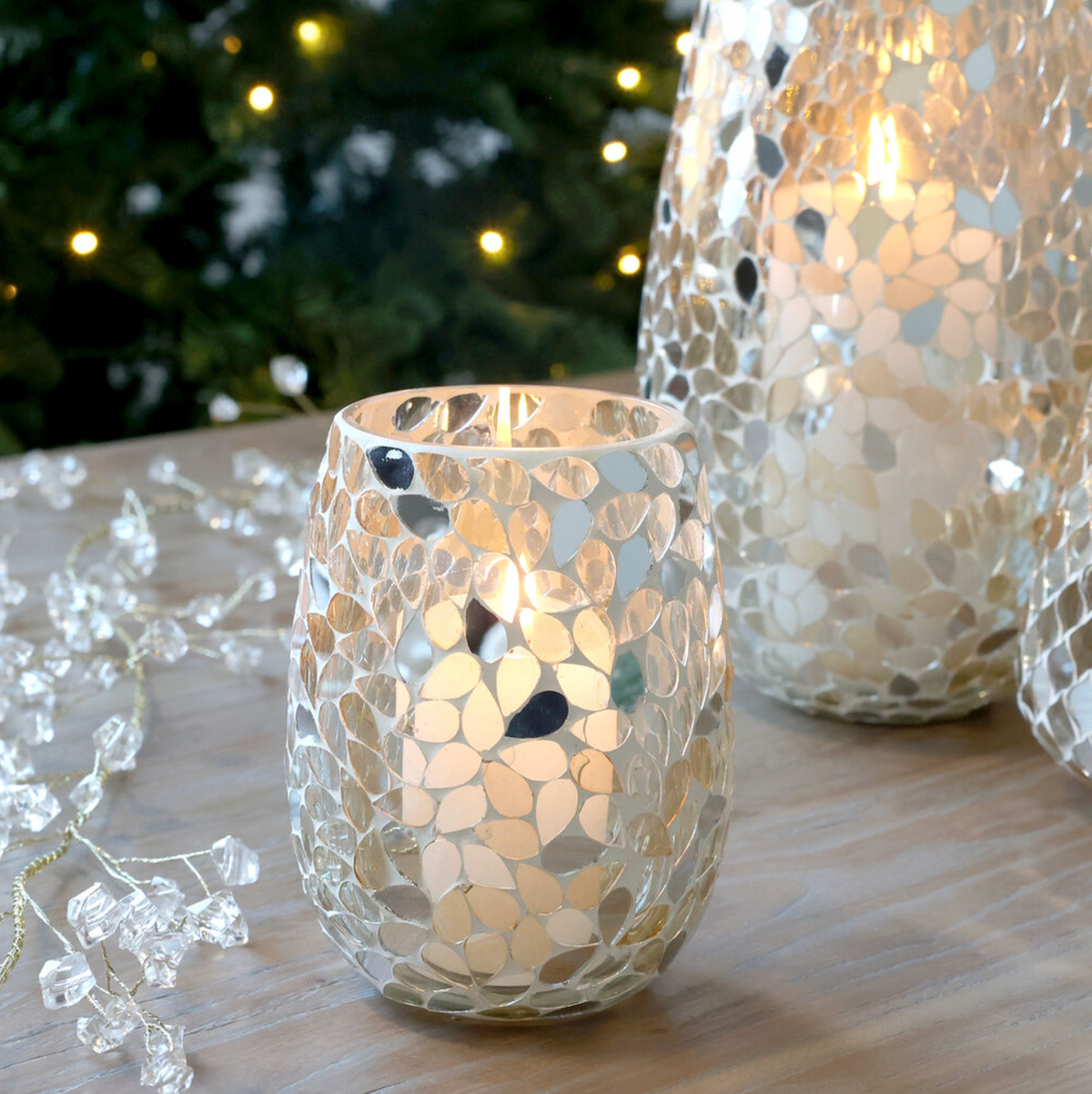 Chic Antique – Windlicht mit Mosaik – H14 x Ø10 cm – Champagner