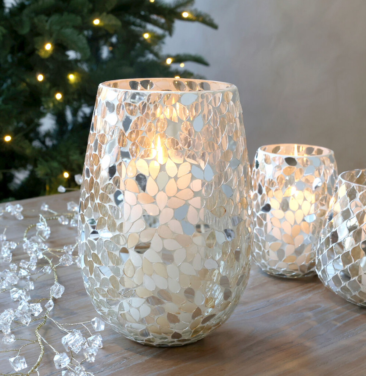 Chic Antique – Windlicht mit Mosaik – H23 x Ø15 cm – Champagner