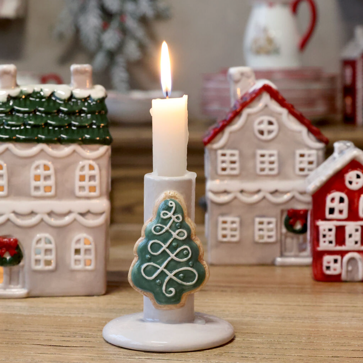 Chic Antique – Kerzenhalter mit Weihnachtsbaum – H10 × Ø8 cm – Creme