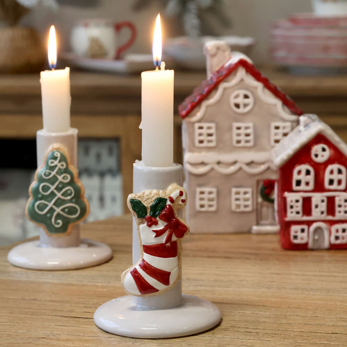 Chic Antique – Kerzenhalter mit Weihnachtsstrumpf – H10 × Ø8 cm – Creme