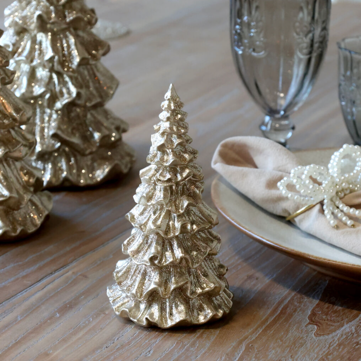Chic Antique – Dekorativer Weihnachtsbaum mit Glitzer | Champagner | H15 cm