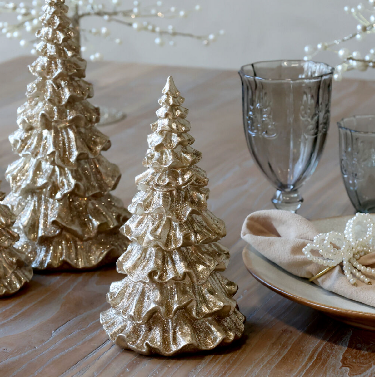 Chic Antique – Eleganter Weihnachtsbaum mit Glitzer | Champagner | H20,5 cm