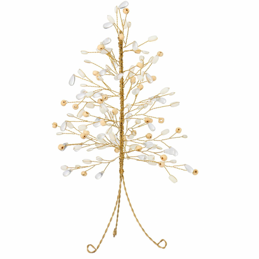 Ib Laursen – Fairytale Christmas Weihnachtsbaum mit weißen und naturfarbenen Perlen – H24 x Ø12 cm, Klein