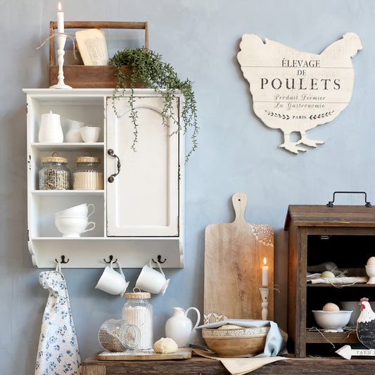 Chic Antique – Schild „Poulets“ H43/L43/B1,5 cm, Creme