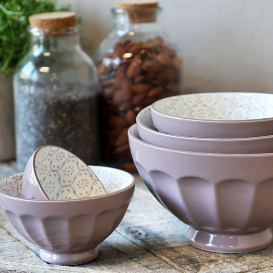 Chic Antique - Arés Latte-Schalenset mit Muster, 5-teilig, H9/Ø15,5 cm in Taupe