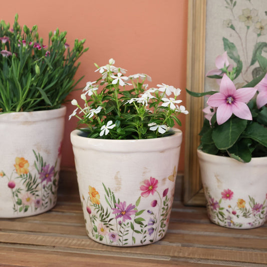 Chic Antique - Avignon Übertopf mit Blumenmotiv H13,5/Ø14,5 cm Creme