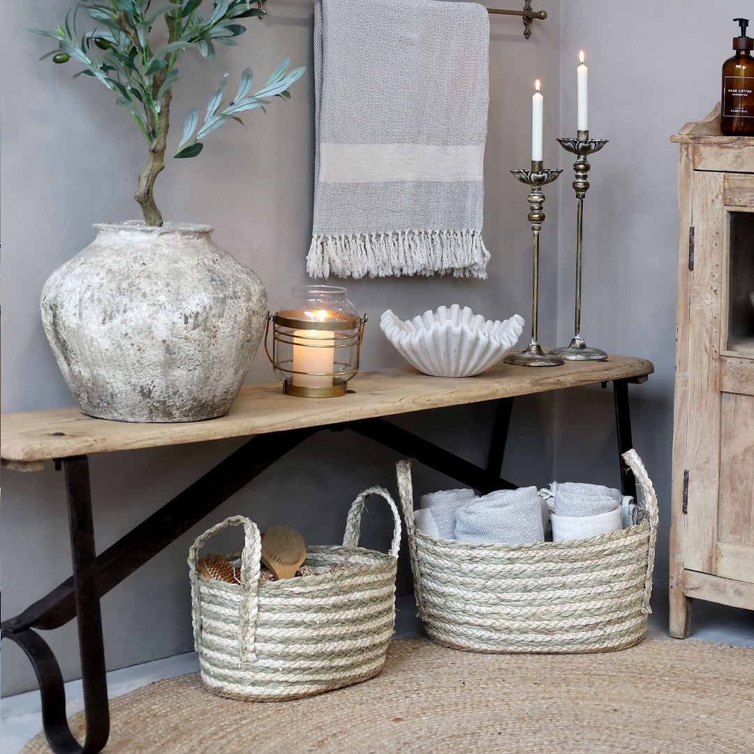 Chic Antique Grimaud Bank mit Eisenbeinen – Natur H46/L152/B38 cm