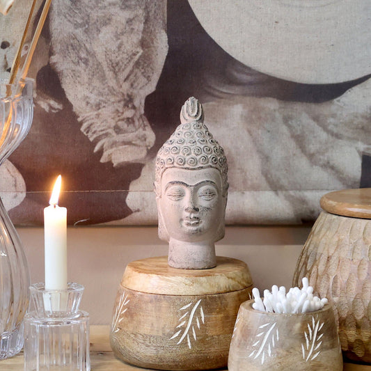 Chic Antique Buddha Figur – Französisch Grau Zement H17,5 cm