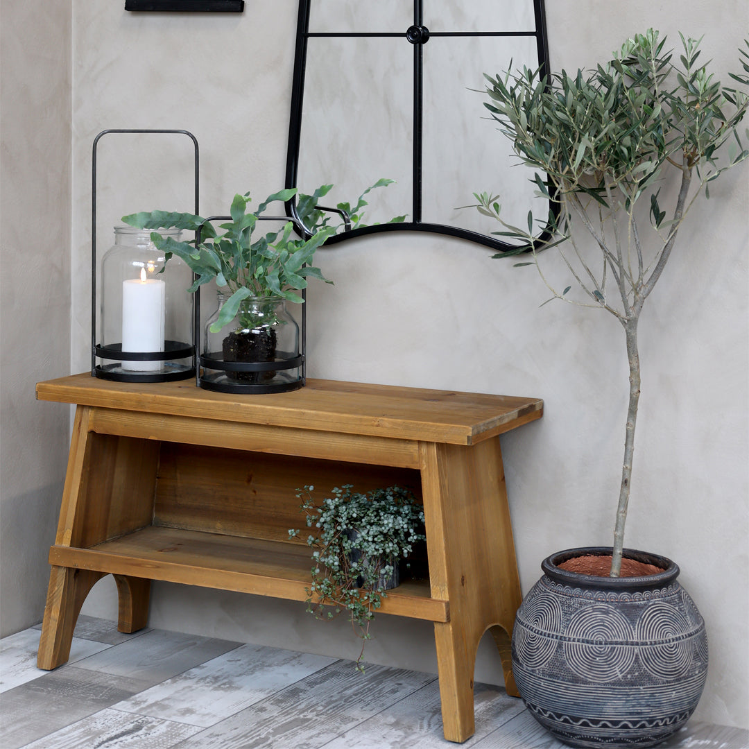 Chic Antique - Bank mit Regal - Kiefernholz, Natur, H48,5/L80/B30 cm