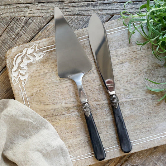 Chic Antique – Linas Kuchenheber & Kuchenmesser in Antik-Kohle | 2er-Set, L29 cm