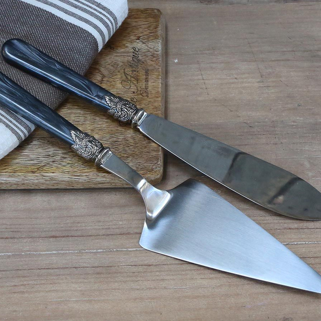 Chic Antique – Linas Kuchenheber & Kuchenmesser in Antik-Kohle | 2er-Set, L29 cm