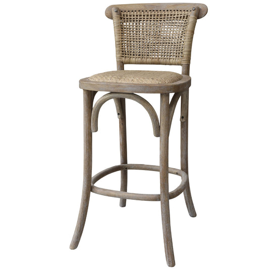 Chic Antique - Französischer Barhocker mit Geflechtsitz und Rückenlehne
