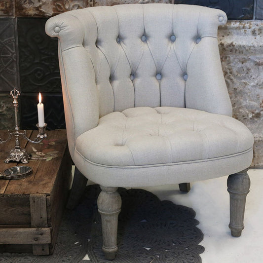 Chic Antique - Französischer Ohrensessel aus Leinenstoff - H71/L67/B66 cm