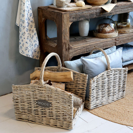 Chic Antique – Kaminholzkorb mit Griffen (2er-Set) Naturflecht
