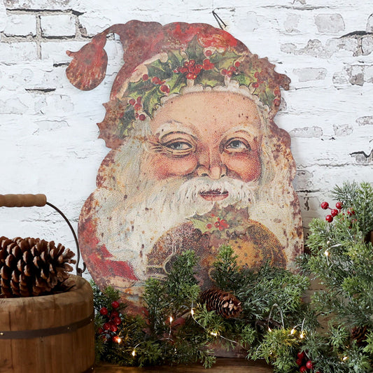 Chic Antique – Vintage Weihnachtsmann zum Aufhängen auf Metallschild