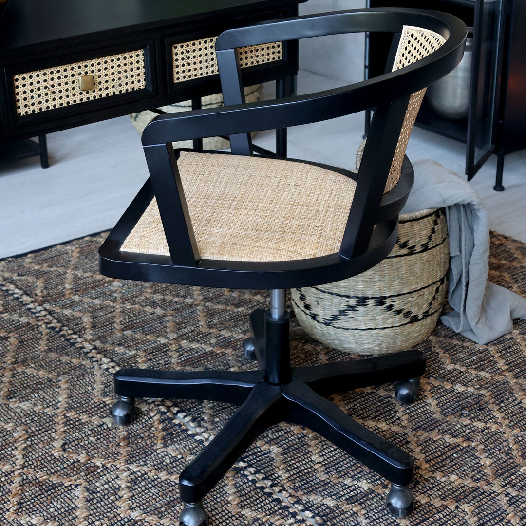 Chic Antique Französischer Bürostuhl mit Rattansitz & Rückenlehne