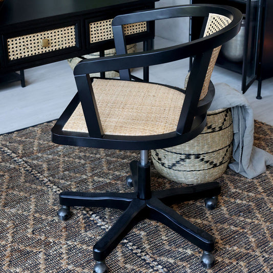 Chic Antique Französischer Bürostuhl mit Rattansitz & Rückenlehne