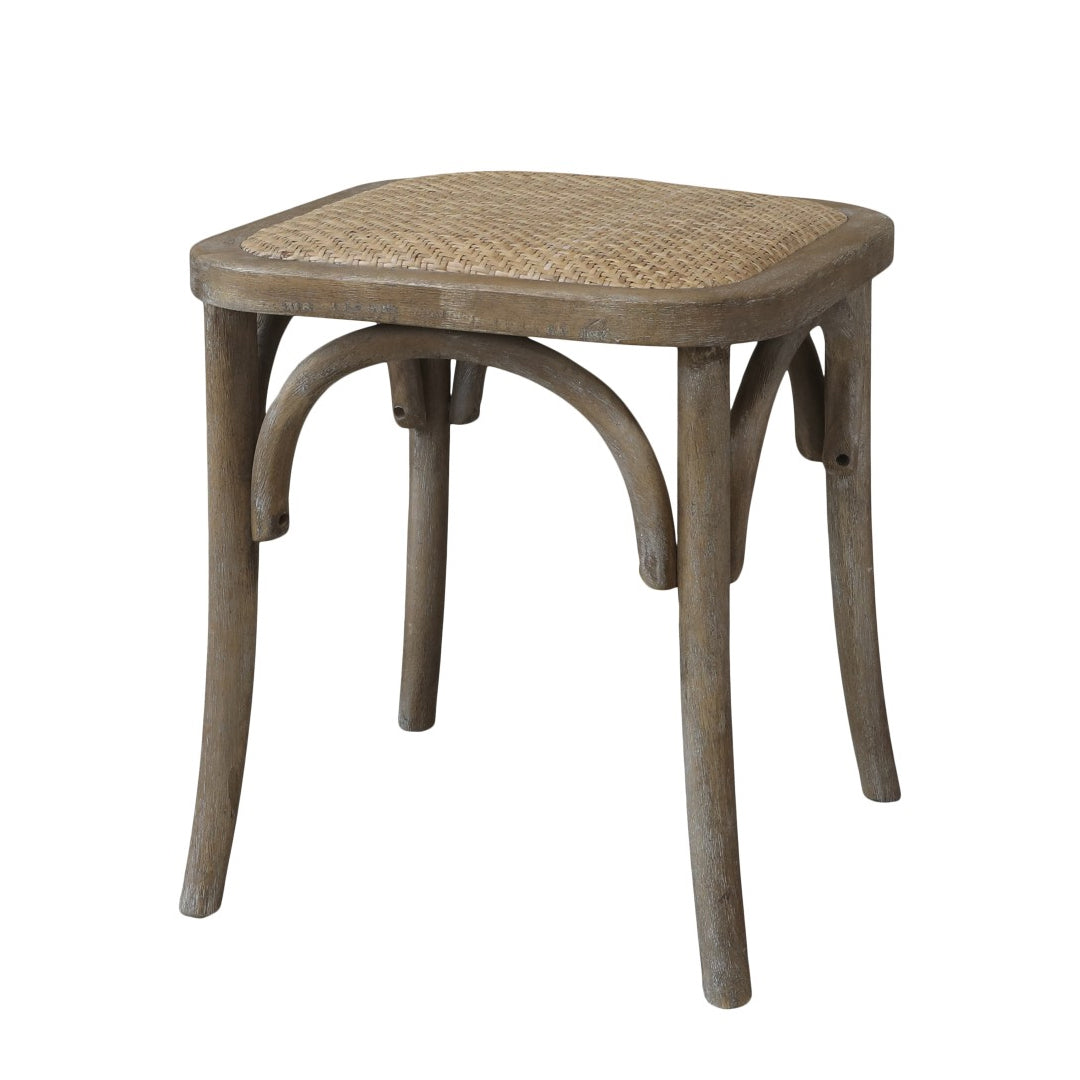 Chic Antique - Französischer Hocker mit Geflechtsitz - Rattan