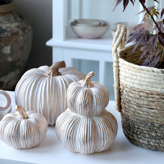 Doppel-Kürbis (H18,5 cm) in Antique Creme Terrakotta
