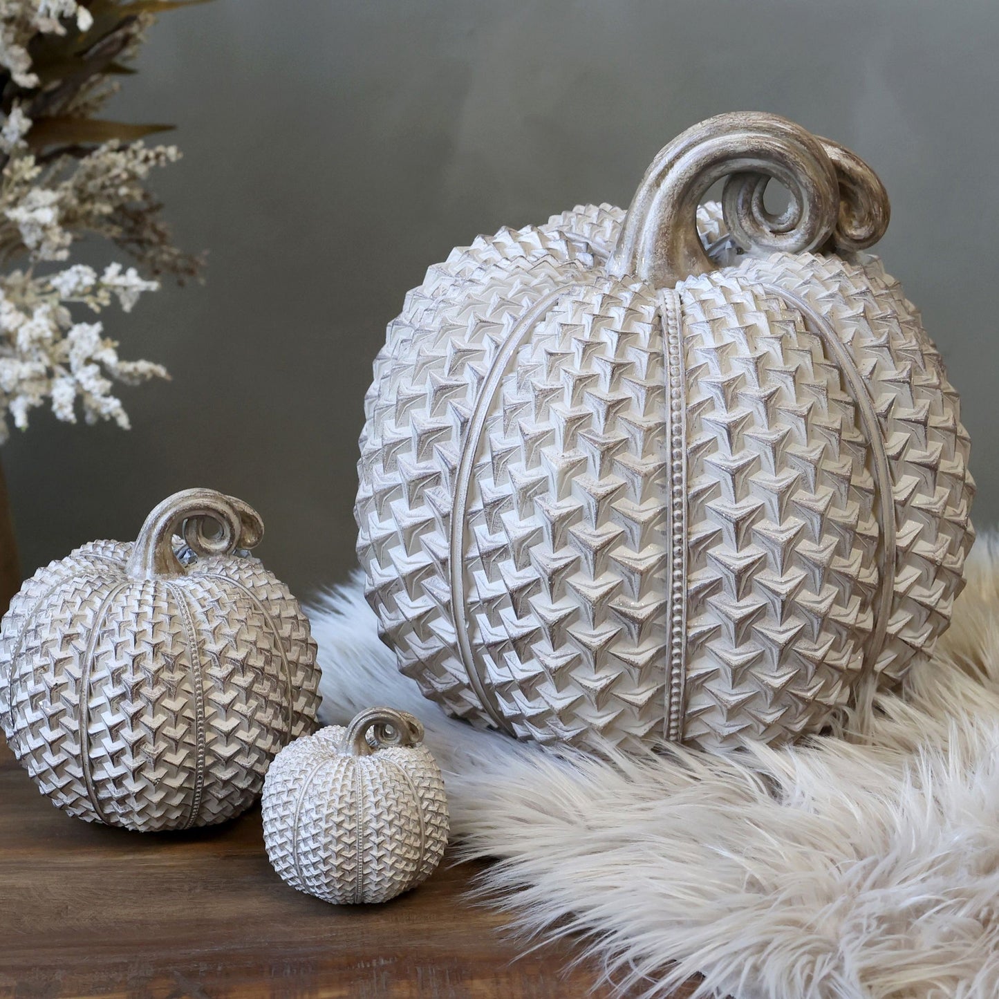 Chic Antique - Kürbis mit Gold - Antikes Latte - H28 cm (Groß)